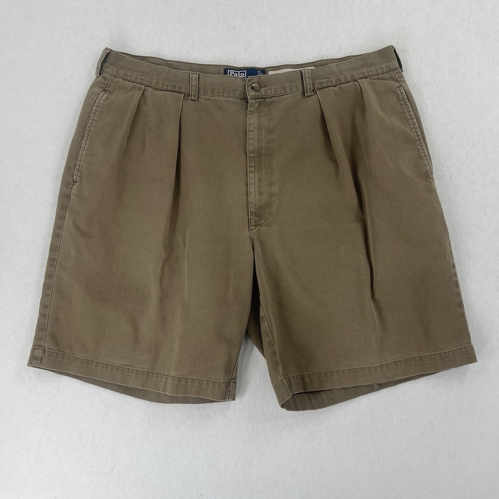 Vtg Polo Ralph Lauren Tyler Shorts Mens 38 Beige Pleated Chino Preppy